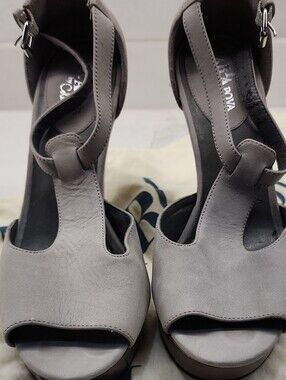Maria Sharapova by Cole Haan Gray Suede T-Strap Open-Toe Heels